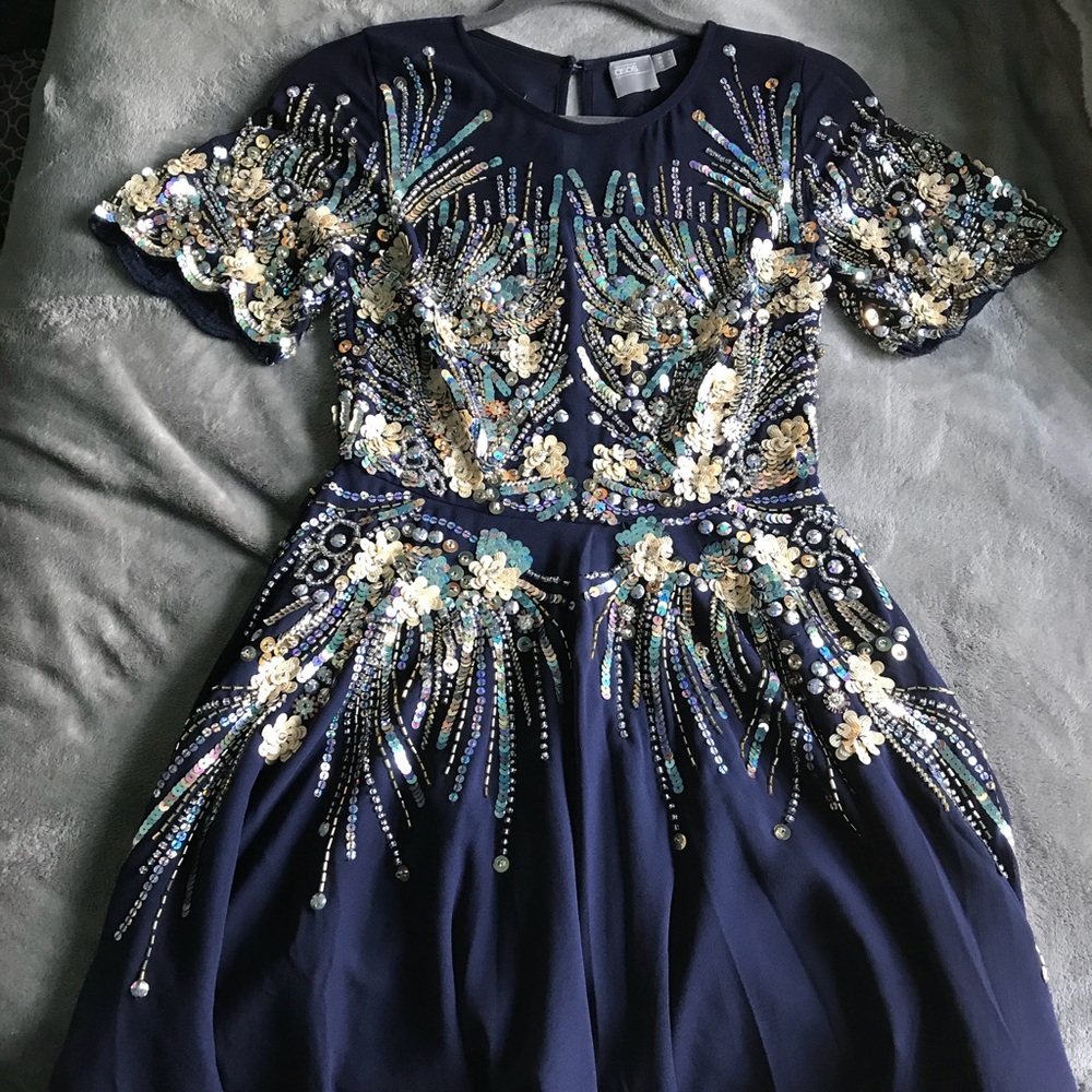 Navy Blue Beaded Prom Dress
